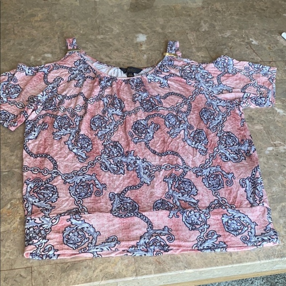 Thalia Sodi Blush and Charcoal Chain Print Blouse